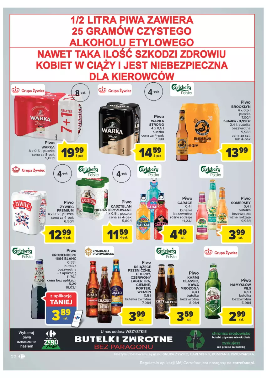 Gazetka promocyjna Carrefour - Gazetka Carrefour Zyskoteka - ważna 18.10 do 22.10.2022 - strona 22 - produkty: Gra, Karmi, Kasztelan, Kawa, Książęce, Namysłów, Piec, Piwa, Piwo, Por, Somersby, Warka