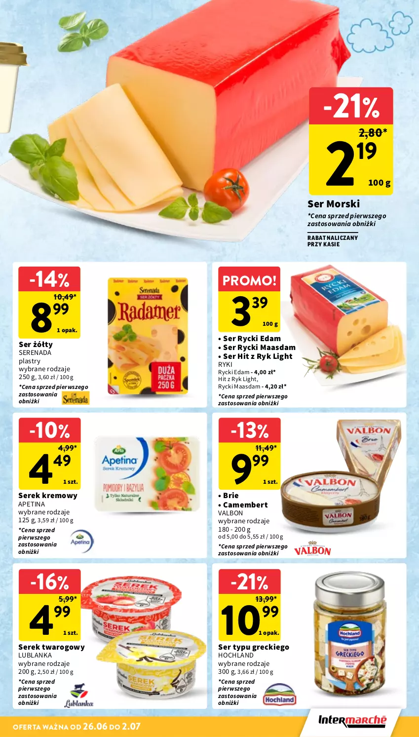 Gazetka promocyjna Intermarche - Gazetka promocyjna - ważna 26.06 do 02.07.2025 - strona 19 - produkty: Brie, Camembert, Edam, Hochland, Maasdam, Rycki Edam, Ser, Serek, Serek twarogowy