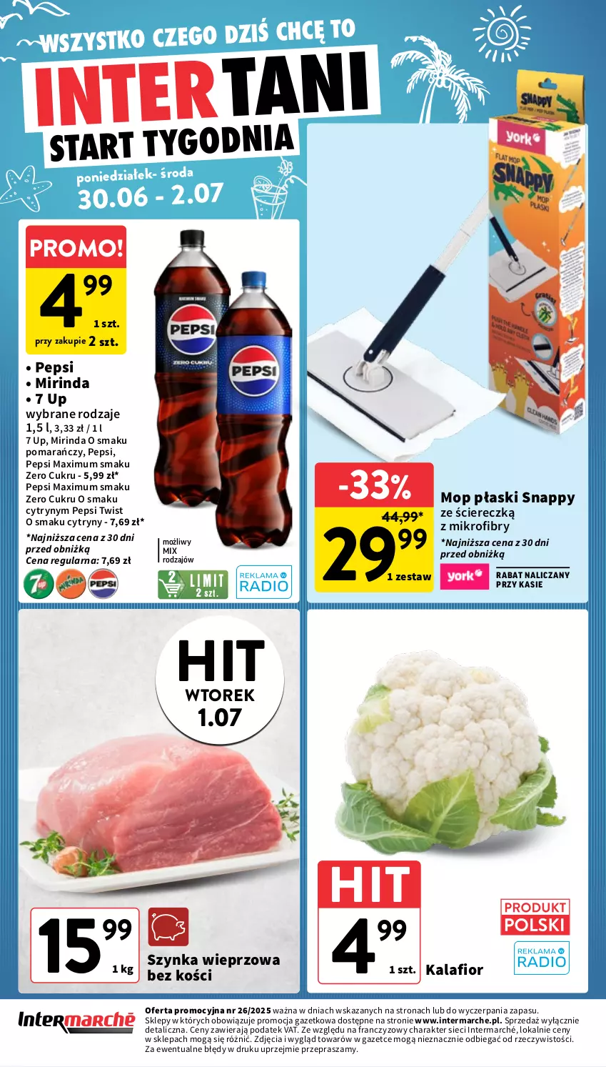 Gazetka promocyjna Intermarche - Gazetka promocyjna - ważna 26.06 do 02.07.2025 - strona 40 - produkty: Cytryny, Kalafior, Mirinda, Mop, Pepsi, Pepsi max, Szynka, Szynka wieprzowa