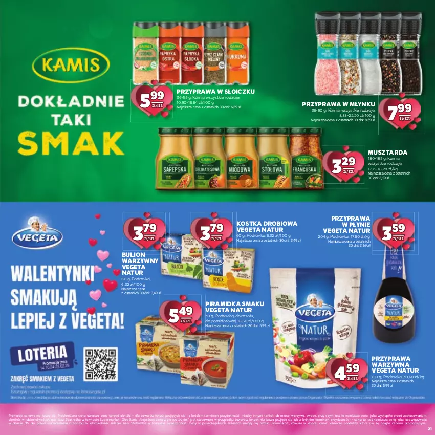 Gazetka promocyjna Stokrotka - Katalog Walentynkowy - ważna 06.02 do 19.02.2025 - strona 21 - produkty: Bulion, Kamis, Lion, Mięso, Mus, Musztarda, Owoce, Piramidka smaku, Podravka, Przyprawa w płynie, Vegeta, Vegeta Natur, Warzywa