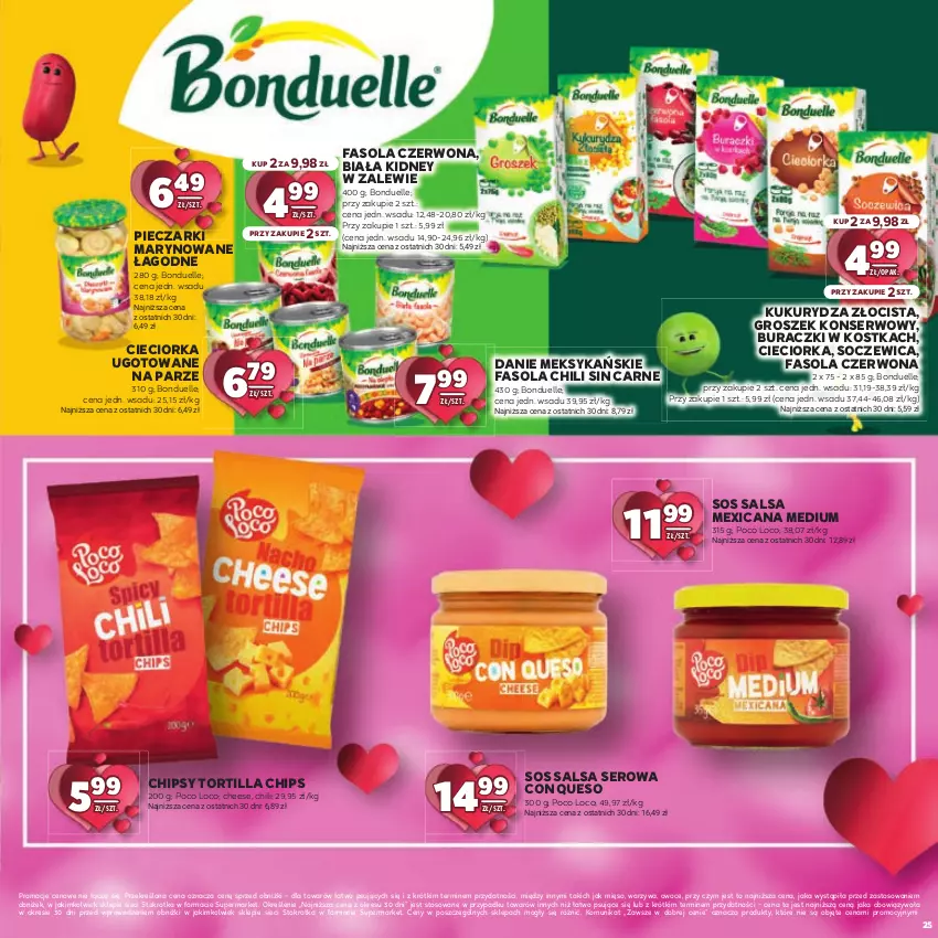 Gazetka promocyjna Stokrotka - Katalog Walentynkowy - ważna 06.02 do 19.02.2025 - strona 25 - produkty: Bonduelle, Buraczki, Chipsy, Cieciorka, Fa, Fasola, Groszek, Kukurydza, Mięso, Orka, Owoce, Piec, Poco Loco, Salsa, Ser, Sos, Tortilla, Tortilla Chips, Warzywa