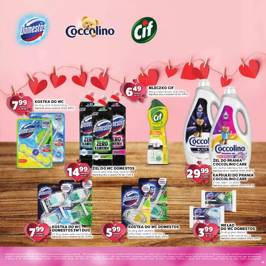 Gazetka promocyjna Stokrotka - Katalog Walentynkowy - ważna 06.02 do 19.02.2025 - strona 43 - produkty: Cif, Coccolino, Domestos, Kapsułki do prania, Kostka do wc, Mięso, Mleczko, Owoce, Warzywa