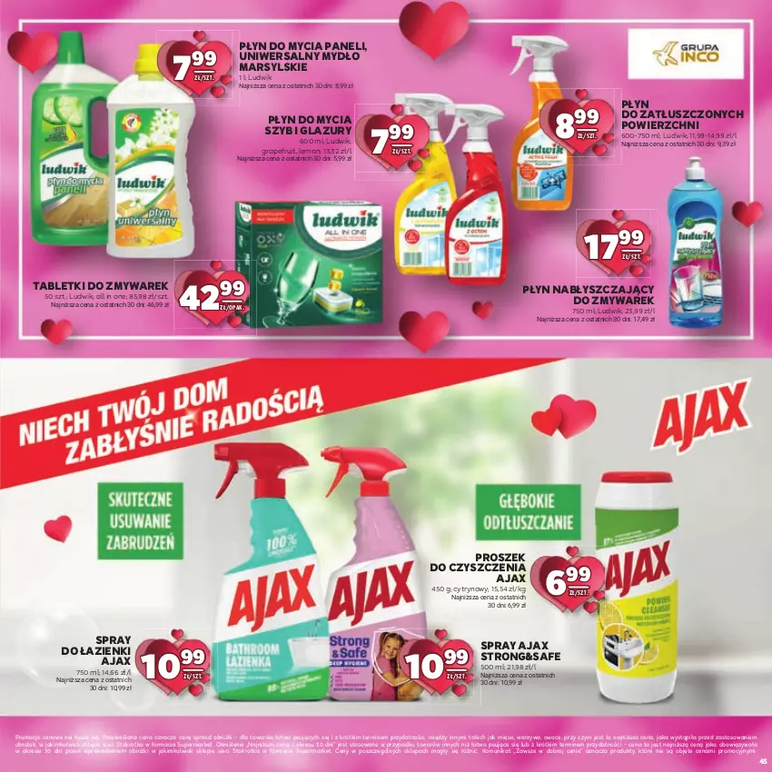 Gazetka promocyjna Stokrotka - Katalog Walentynkowy - ważna 06.02 do 19.02.2025 - strona 45 - produkty: Ajax, Gra, Lazur, Ludwik, Mars, Mięso, Mydło, Owoce, Płyn do mycia, Płyn do mycia paneli, Płyn nabłyszczający, Tablet, Warzywa