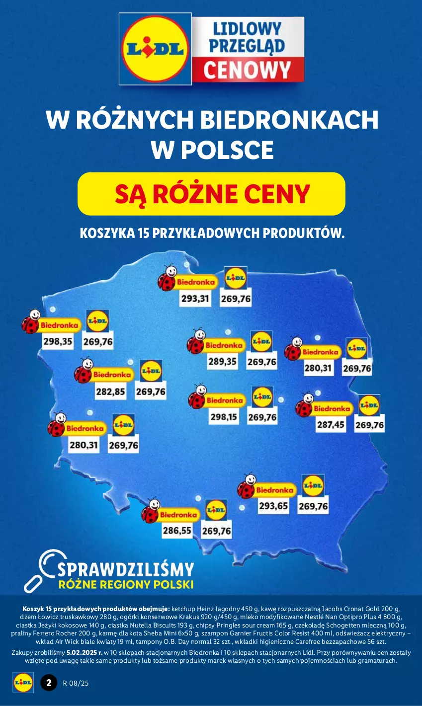 Gazetka promocyjna Lidl - GAZETKA - ważna 24.02 do 01.03.2025 - strona 2 - produkty: Air Wick, Carefree, Chipsy, Ciastka, Dżem, Ferrero, Ferrero Rocher, Fructis, Garnier, Gra, Heinz, Jacobs, Jeżyki, Ketchup, Kokos, Kosz, Krakus, Mleko, Mleko modyfikowane, NAN Optipro, Nestlé, Nutella, O.B., Ogórki konserwowe, Por, Praliny, Pringles, Rama, Schogetten, Ser, Sheba, Szampon, Tampony, Wkładki