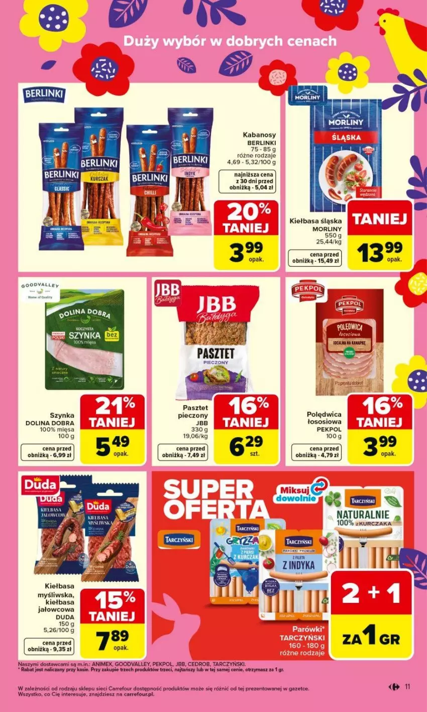 Gazetka promocyjna Carrefour - Gazetka Carrefour, Market od poniedziałku! - ważna 16.03 do 21.03.2026 - strona 13 - produkty: Berlinki, Chia, Duda, Kabanos, Kiełbasa, Kiełbasa śląska, Kurczak, Morliny, Pasztet, Pekpol, Piec, Polędwica, SESSIO, Sos, Szynka, Tarczyński