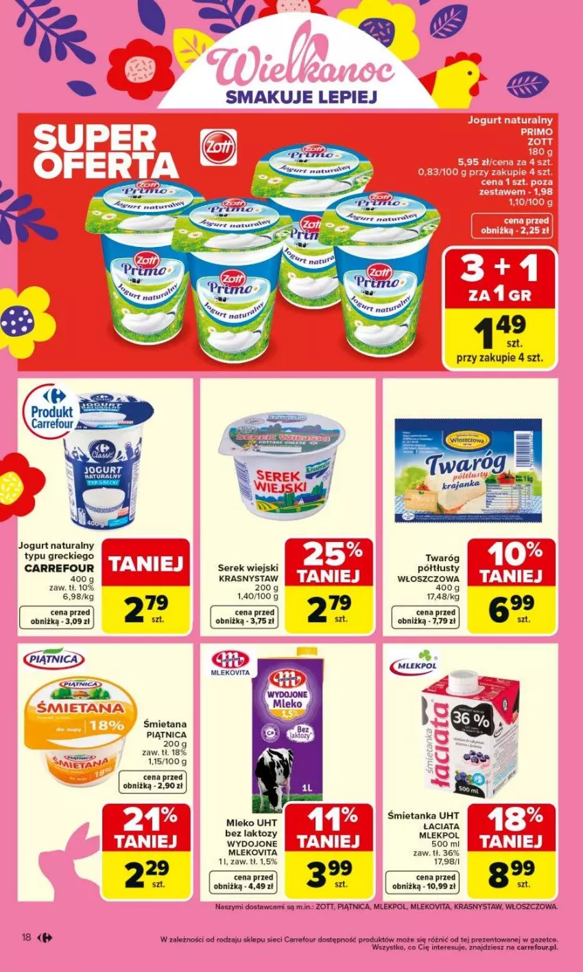Gazetka promocyjna Carrefour - Gazetka Carrefour, Market od poniedziałku! - ważna 16.03 do 21.03.2026 - strona 20 - produkty: EPEE, Fa, Jogurt, Jogurt naturalny, Mleko, Mlekovita, Piątnica, Ser, Serek, Serek wiejski, Twaróg, Zott