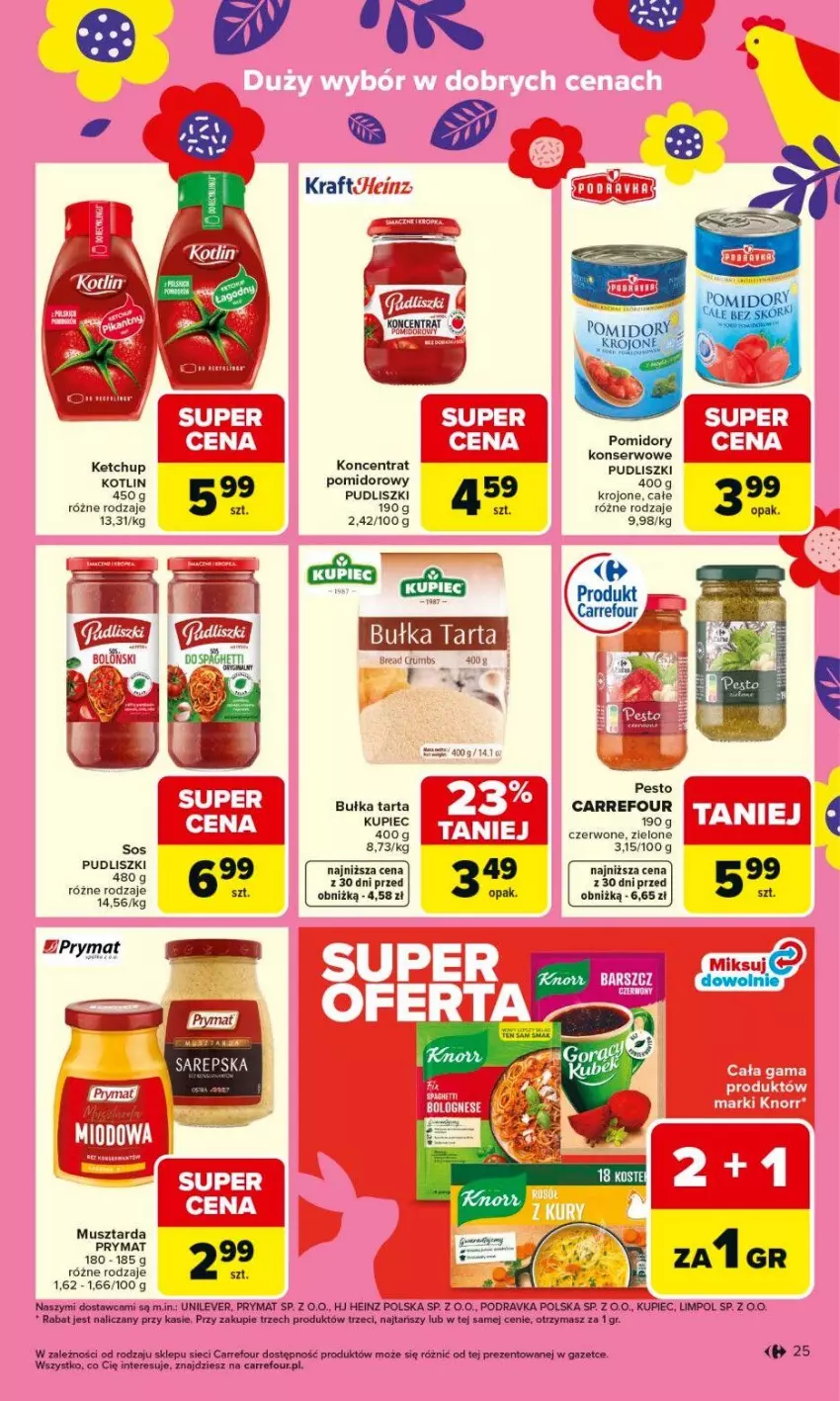 Gazetka promocyjna Carrefour - Gazetka Carrefour, Market od poniedziałku! - ważna 16.03 do 21.03.2026 - strona 27 - produkty: Bułka, Bułka tarta, Heinz, Ketchup, Knorr, Kotlin, Kupiec, Mus, Musztarda, Pesto, Piec, Podravka, Pomidory, Prymat, Pudliszki, Rum, Ser, Sos, Tarta