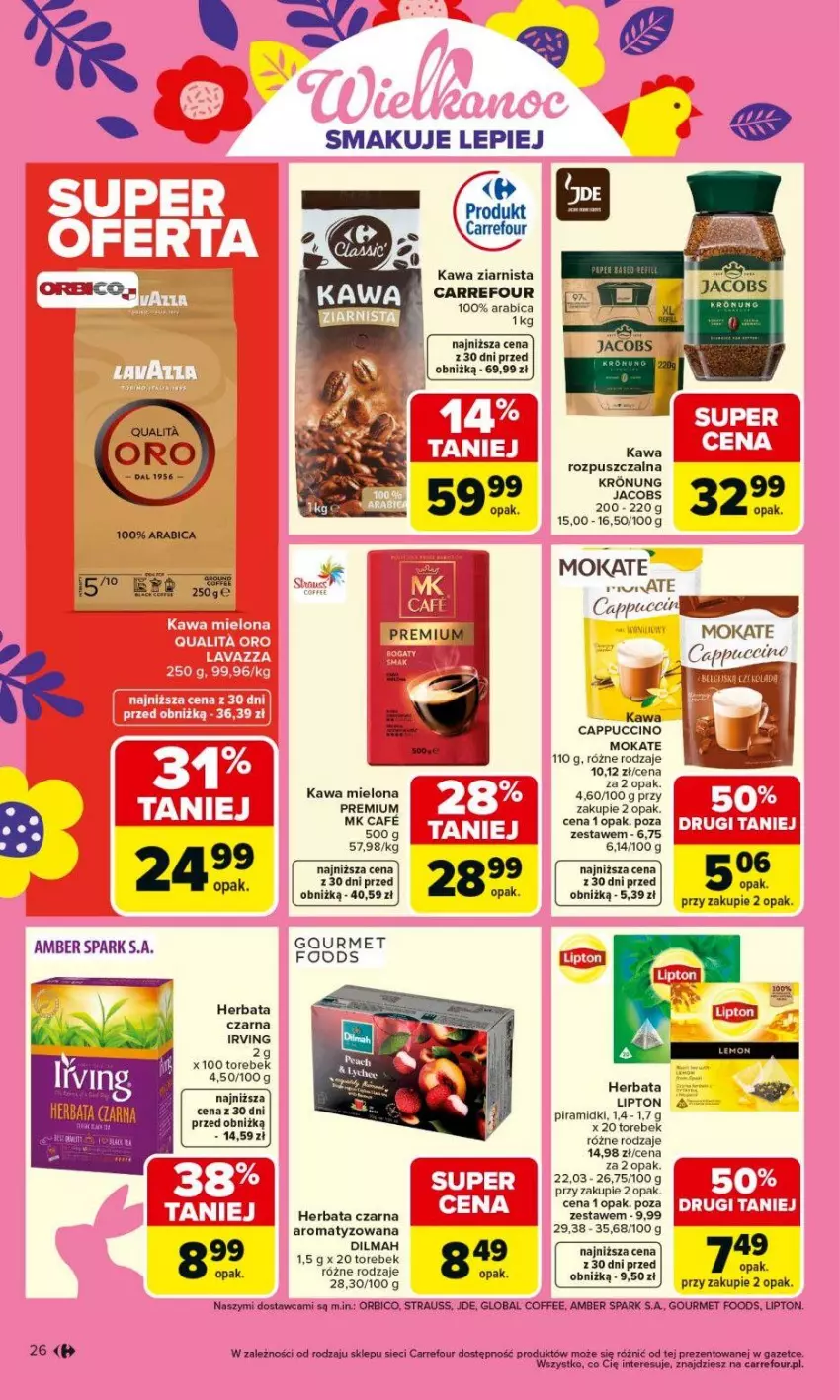Gazetka promocyjna Carrefour - Gazetka Carrefour, Market od poniedziałku! - ważna 16.03 do 21.03.2026 - strona 28 - produkty: BIC, Cappuccino, Dilmah, Fa, Herbata, Herbata czarna, Irving, Jacobs, Kawa, Kawa mielona, Kawa ziarnista, Lipton