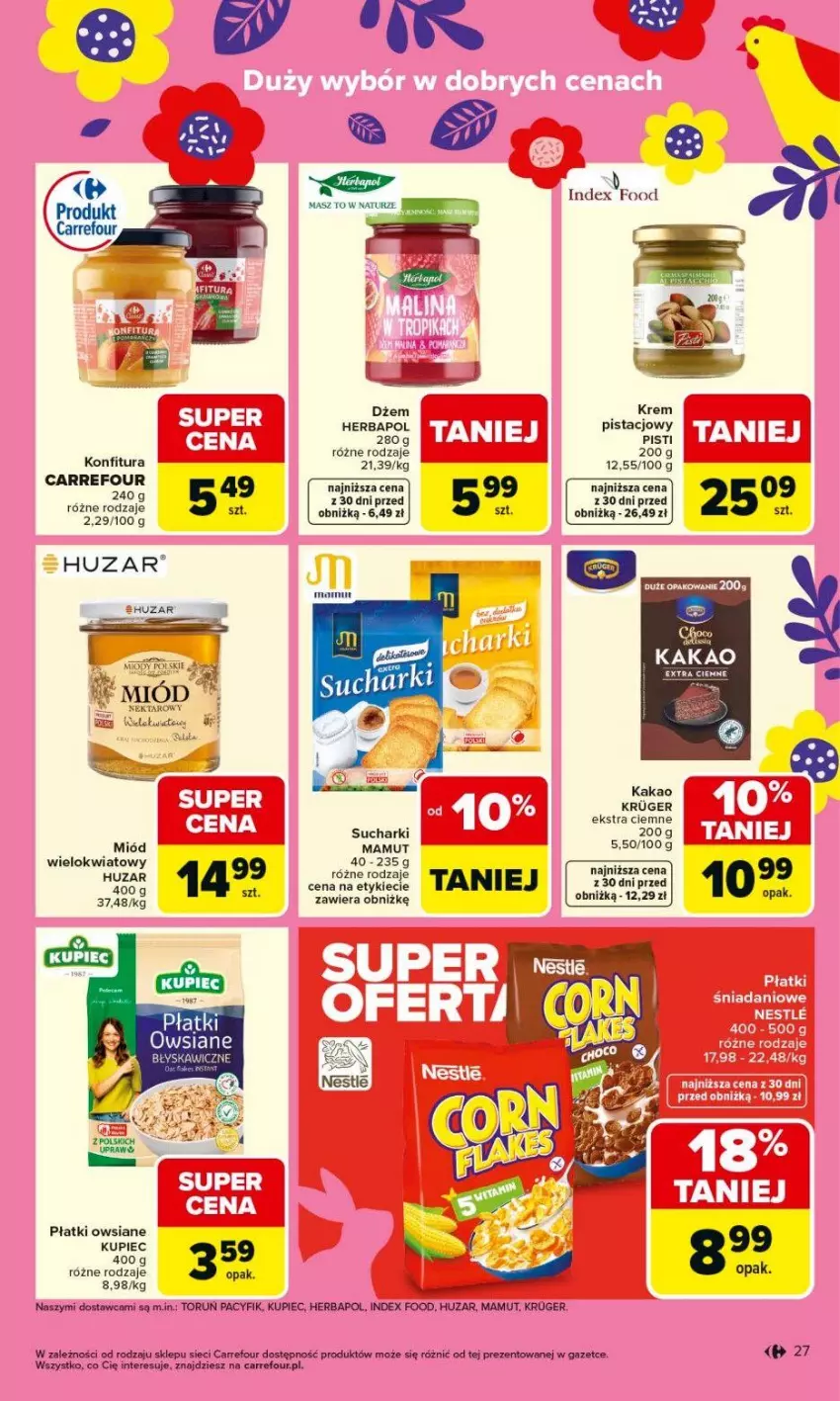 Gazetka promocyjna Carrefour - Gazetka Carrefour, Market od poniedziałku! - ważna 16.03 do 21.03.2026 - strona 29 - produkty: Dżem, Herbapol, Kakao, Konfitura, Kupiec, Miód, Nektar, Piec, Płatki owsiane