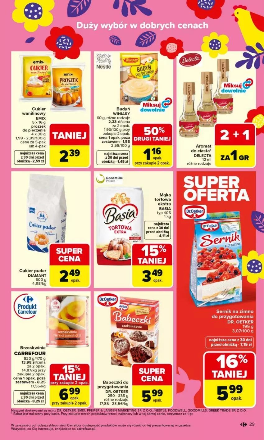 Gazetka promocyjna Carrefour - Gazetka Carrefour, Market od poniedziałku! - ważna 16.03 do 21.03.2026 - strona 31 - produkty: Babeczki, Basia, Brzoskwinie, Budyń, Cukier, Cukier puder, Diamant, Dr. Oetker, Mąka, Piec, Puder, Winiary