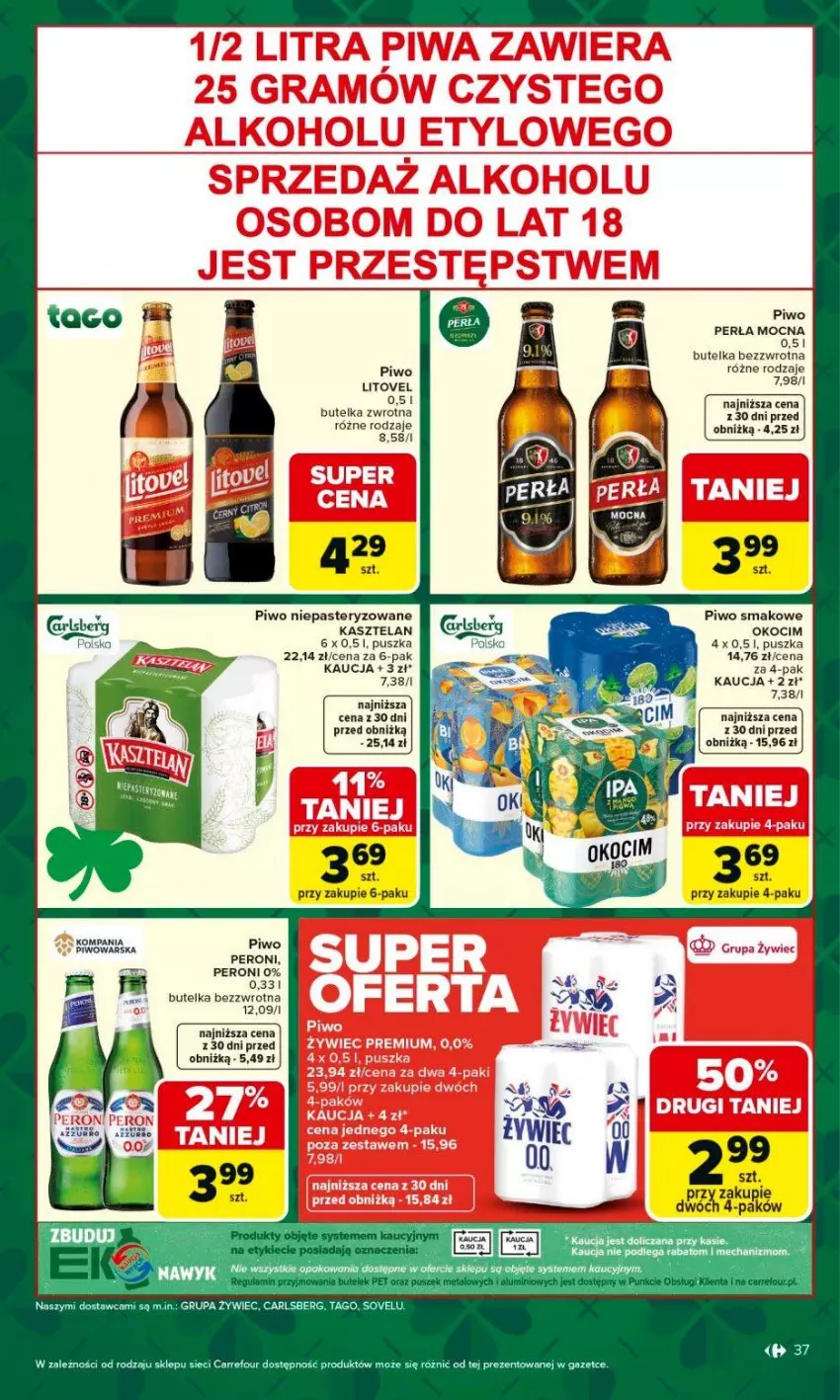 Gazetka promocyjna Carrefour - Gazetka Carrefour, Market od poniedziałku! - ważna 16.03 do 21.03.2026 - strona 39 - produkty: Carlsberg, Fa, Kasztelan, Koc, Okocim, Perła, Piwo, Tago