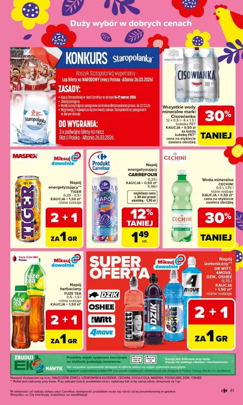 Gazetka promocyjna Carrefour - Gazetka Carrefour, Market od poniedziałku! - ważna 16.03 do 21.03.2026 - strona 43 - produkty: Cisowianka, Coca-Cola, Fa, Lalka, Napój, Oshee, Paola, Tiger, Woda, Woda mineralna