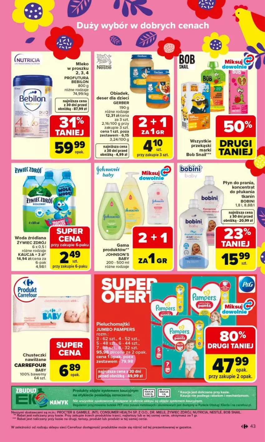 Gazetka promocyjna Carrefour - Gazetka Carrefour, Market od poniedziałku! - ważna 16.03 do 21.03.2026 - strona 45 - produkty: BEBILON, Chusteczki, Deser, Dzieci, Gerber, Johnson's, Johnson's Baby, LANA, Mleko, Mleko w proszku, Płyn do prania, Ser, Woda