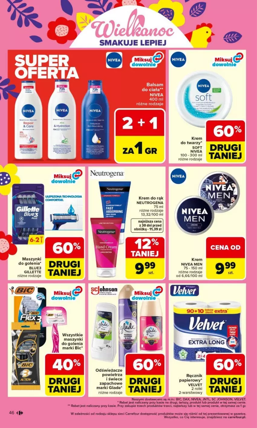 Gazetka promocyjna Carrefour - Gazetka Carrefour, Market od poniedziałku! - ważna 16.03 do 21.03.2026 - strona 48 - produkty: BIC, DAX, Gillette, Krem do rąk, Neutrogena, Nivea, Papier, Por, Ręcznik, Velvet