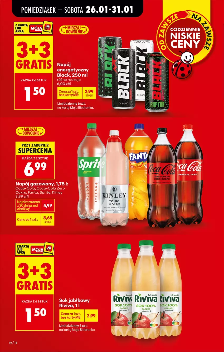 Gazetka promocyjna Biedronka - Gazetka - ważna 26.01 do 02.02.2026 - strona 12 - produkty: Coca-Cola, Fa, Fanta, Lack, Napój, Napój energetyczny, Napój gazowany, Sok, Sok jabłkowy, Sprite