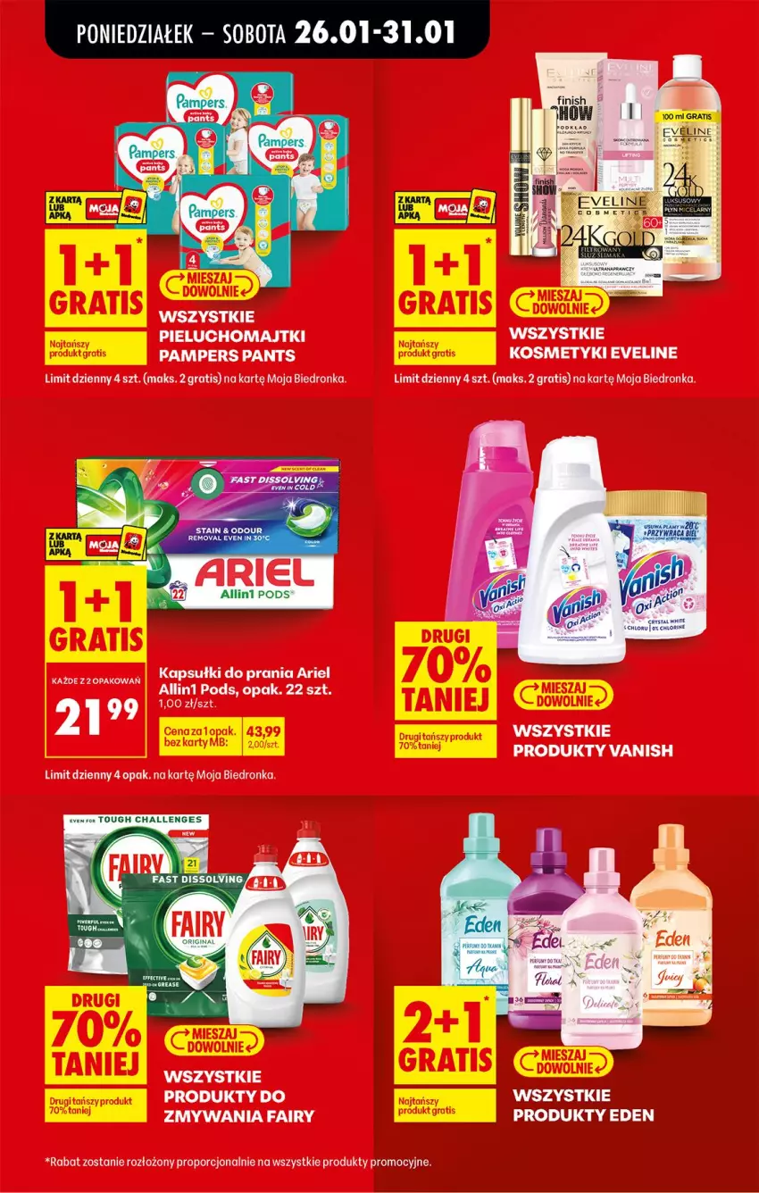 Gazetka promocyjna Biedronka - Gazetka - ważna 26.01 do 02.02.2026 - strona 17 - produkty: Ariel, Eveline, Fa, Fairy, Gra, Kapsułki do prania, Majtki, Pampers, Pieluchomajtki, Por, Vanish