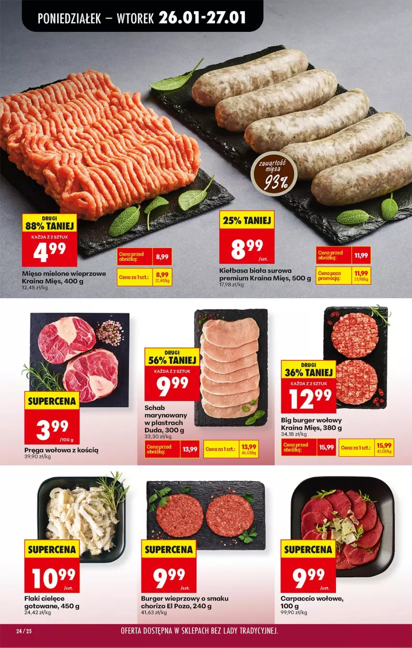 Gazetka promocyjna Biedronka - Gazetka - ważna 26.01 do 02.02.2026 - strona 28 - produkty: Burger, Carpaccio, Fa, Flaki, Gry, Kiełbasa, Kiełbasa biała, Pręga wołowa