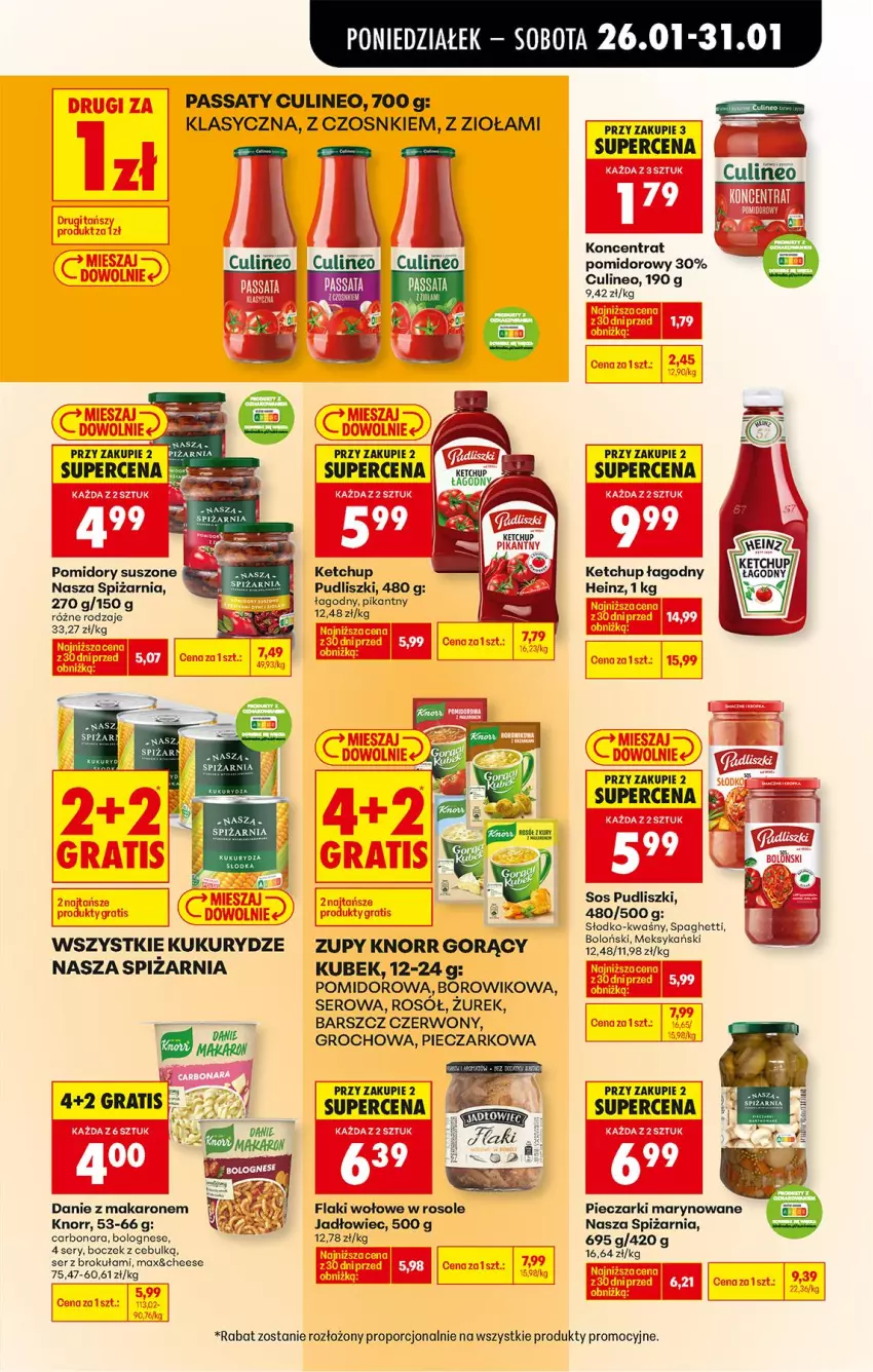 Gazetka promocyjna Biedronka - Gazetka - ważna 26.01 do 02.02.2026 - strona 43 - produkty: AEG, Boczek, Fa, Flaki, Flaki wołowe, Gra, Groch, Heinz, Ketchup, Knorr, Koncentrat pomidorowy, Kubek, Makaron, Piec, Pomidory, Por, Pudliszki, Rosół, Ser, Sos, Spaghetti, Wiko
