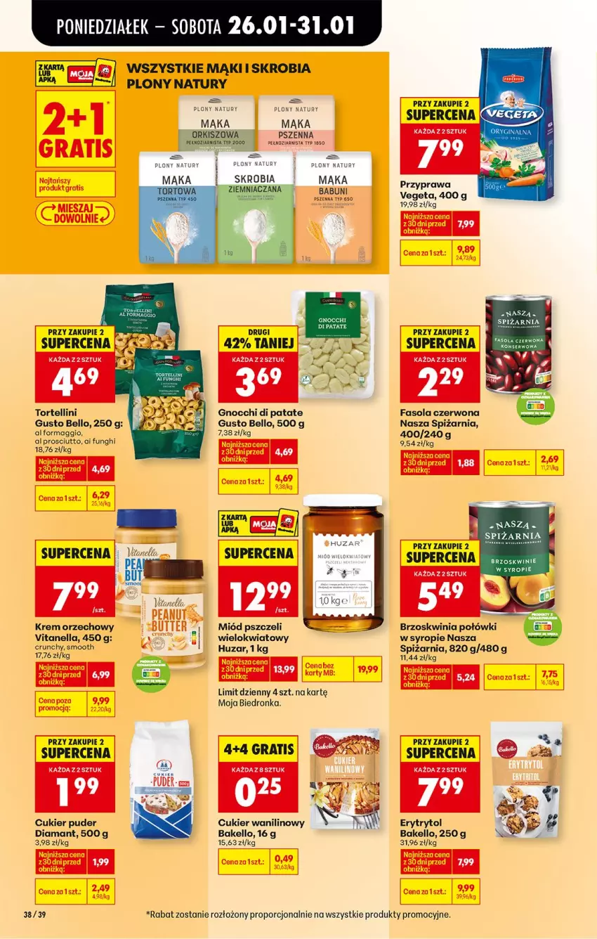 Gazetka promocyjna Biedronka - Gazetka - ważna 26.01 do 02.02.2026 - strona 44 - produkty: Bell, Cukier, Cukier puder, Cukier wanilinowy, Diamant, Fa, Fasola, Gnocchi, Gra, Krem orzechowy, Maggi, Mąka, Miód, Por, Prosciutto, Puder, Ser, Syrop, Vegeta