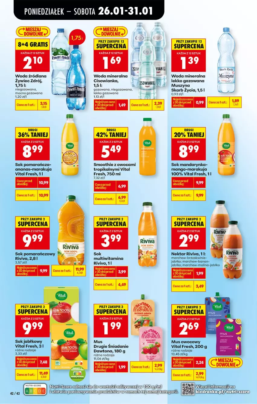 Gazetka promocyjna Biedronka - Gazetka - ważna 26.01 do 02.02.2026 - strona 50 - produkty: Ananas, Dawtona, Gra, LANA, Mango, Mus, Nektar, Sok, Sok jabłkowy, Sok pomarańczowy, Szyna, Woda, Woda mineralna