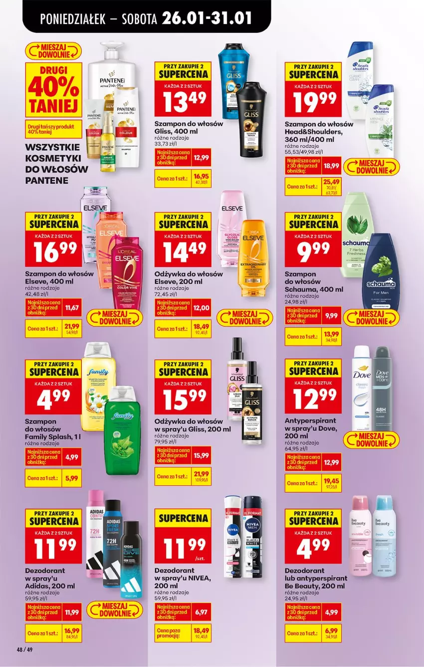 Gazetka promocyjna Biedronka - Gazetka - ważna 26.01 do 02.02.2026 - strona 56 - produkty: Adidas, Antyperspirant, Be Be, Dezodorant, Dove, Elseve, Fa, Nivea, Odżywka, Odzywka do włosów, Pantene, Ser, Szampon