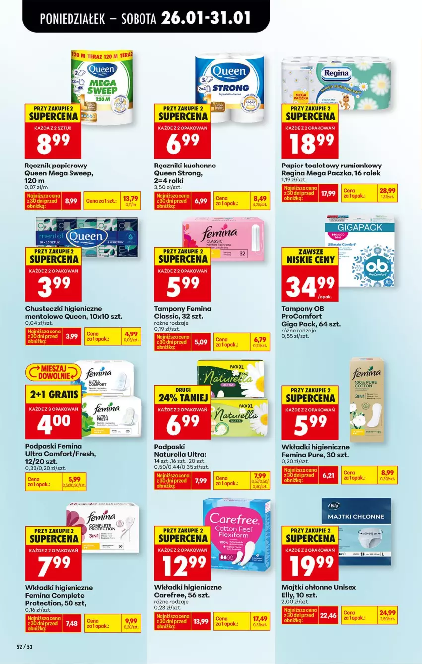Gazetka promocyjna Biedronka - Gazetka - ważna 26.01 do 02.02.2026 - strona 60 - produkty: Carefree, Chusteczki, Gin, Majtki, Naturell, Naturella, Papier, Papier toaletowy, Podpaski, Pur, Ręcznik, Rolki, Rum, Tampony, Tera, Wkładki