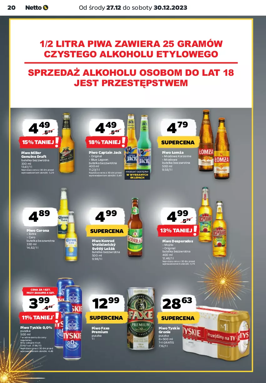 Gazetka promocyjna Netto - Artykuły spożywcze - ważna 27.12 do 30.12.2023 - strona 20 - produkty: Captain Jack, Desperados, Fa, Gin, Gra, Isla, Piwa, Piwo, Tyskie