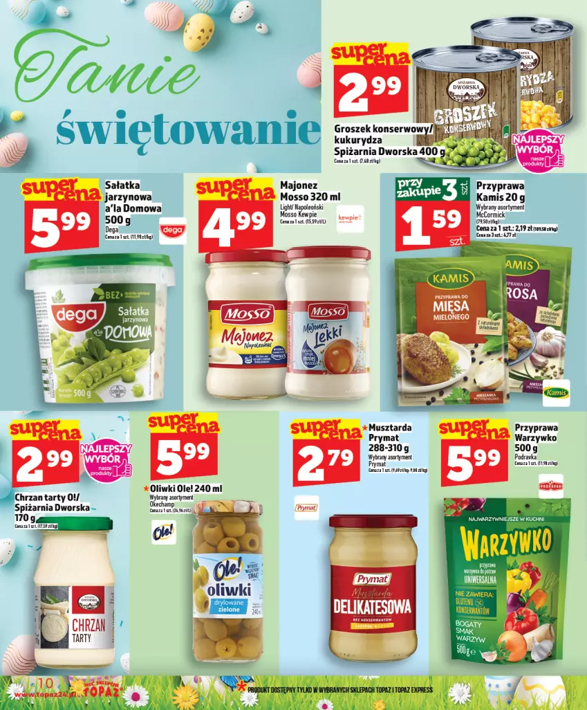 Gazetka promocyjna Topaz - Gazetka - ważna 19.03 do 25.03.2026 - strona 10 - produkty: Chrzan, Dega, Kamis, Majonez, Mus, Musztarda, Ole!, Oliwki, Podravka, Prymat, Sałat, Sałatka, Ser, Top