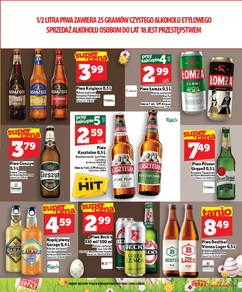 Gazetka promocyjna Topaz - Gazetka - ważna 19.03 do 25.03.2026 - strona 23 - produkty: Carlsberg, Gra, Kasztelan, Książęce, Piwa, Piwo, Por