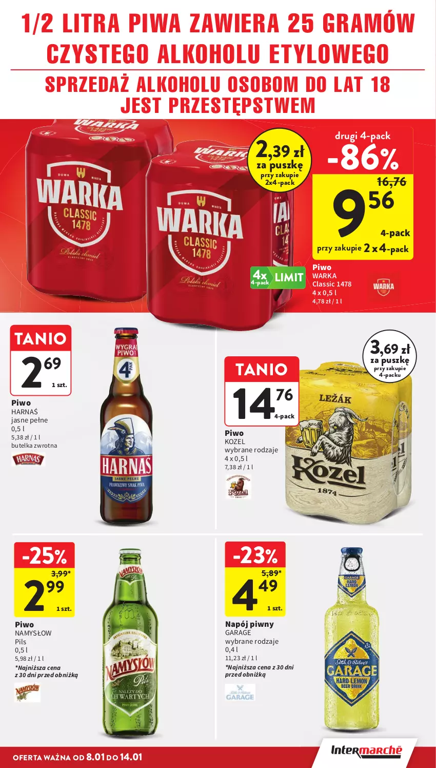 Gazetka promocyjna Intermarche - Gazetka promocyjna - ważna 08.01 do 14.01.2026 - strona 34 - produkty: Gra, Harnaś, Kozel, Napój, Piwa, Piwo, Warka
