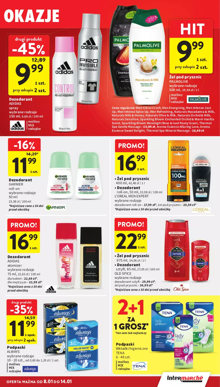 Gazetka promocyjna Intermarche - Gazetka promocyjna - ważna 08.01 do 14.01.2026 - strona 38 - produkty: Adidas, Always, Dezodorant, Garnier, Old Spice, Palmolive, Podpaski, Wkładki