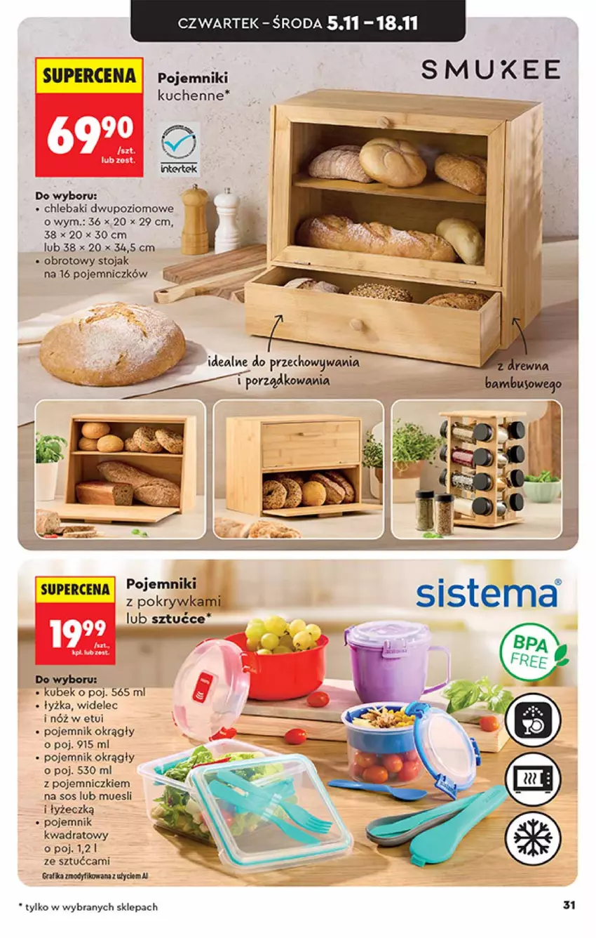 Gazetka promocyjna Biedronka - Okazje Tygodnia - ważna 31.10 do 14.11.2026 - strona 31 - produkty: Chleb, Chlebak, Kubek, Pojemnik, Por, Sos, Stojak, Widelec
