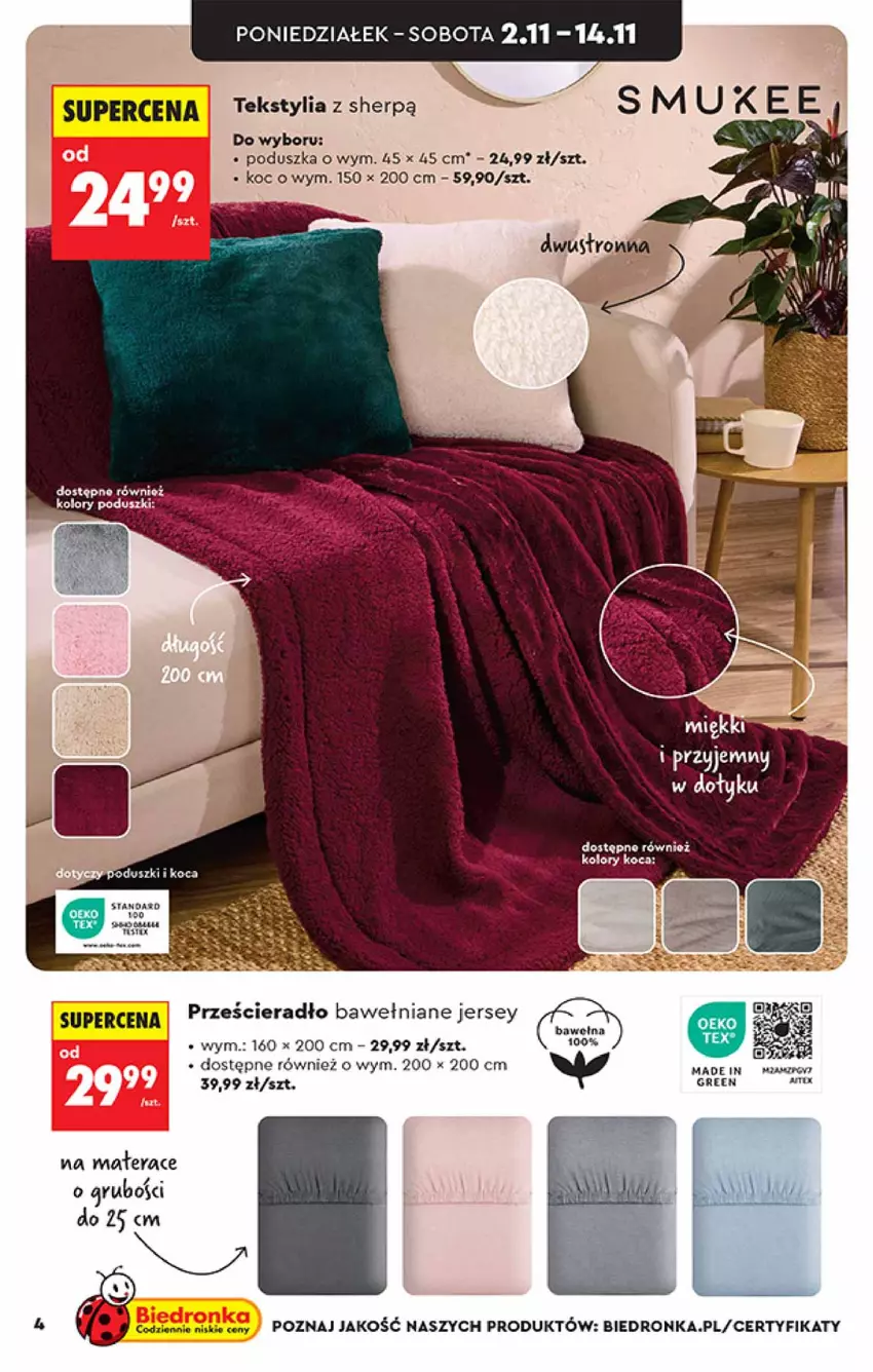 Gazetka promocyjna Biedronka - Okazje Tygodnia - ważna 31.10 do 14.11.2026 - strona 4 - produkty: Koc, Materac, Poduszka, Tera, Wełna