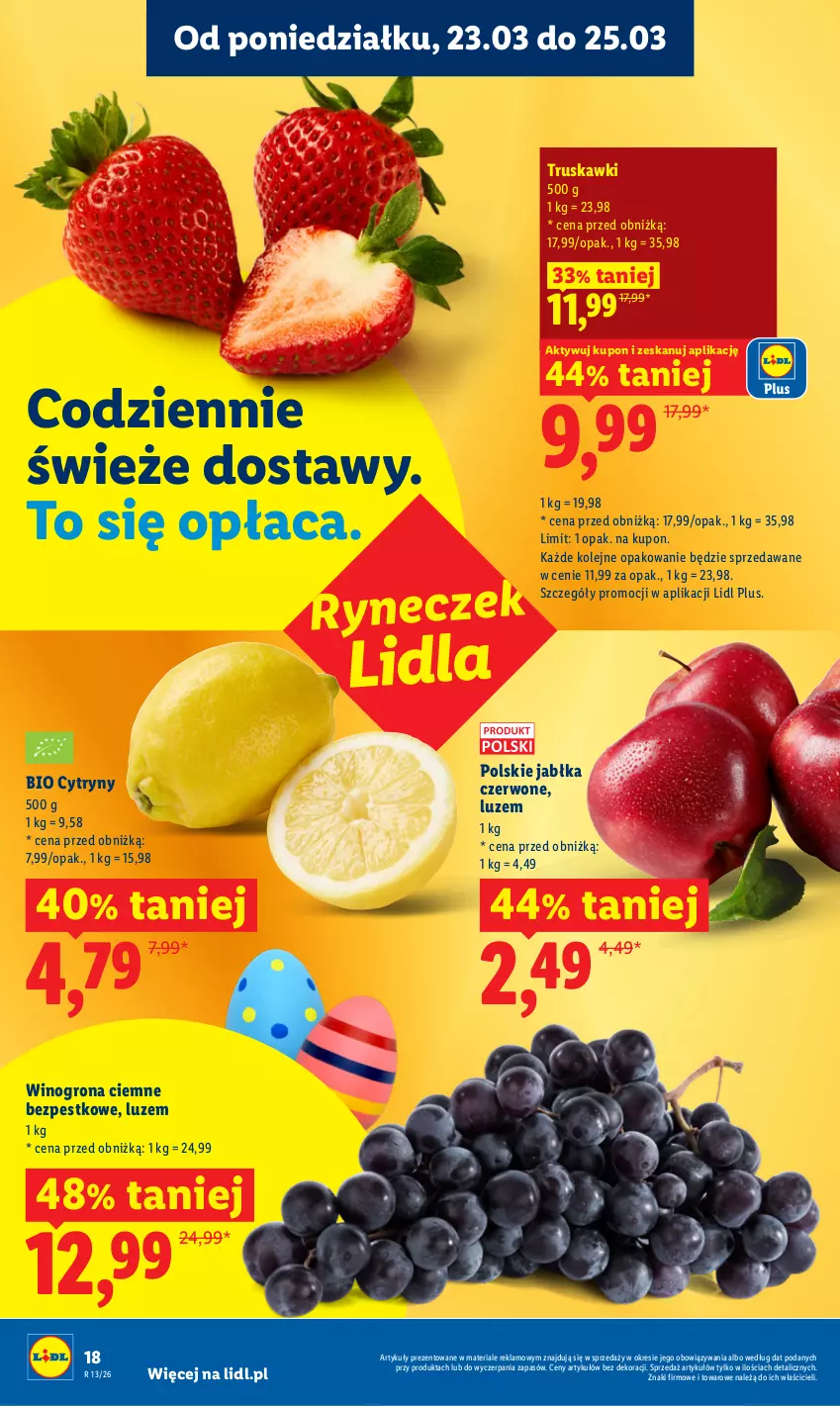 Gazetka promocyjna Lidl - Gazetka ważna od 23.03 do 25.03 - ważna 23.03 do 25.03.2026 - strona 18 - produkty: Cytryny, Jabłka, Olej, Truskawki, Wino, Winogrona