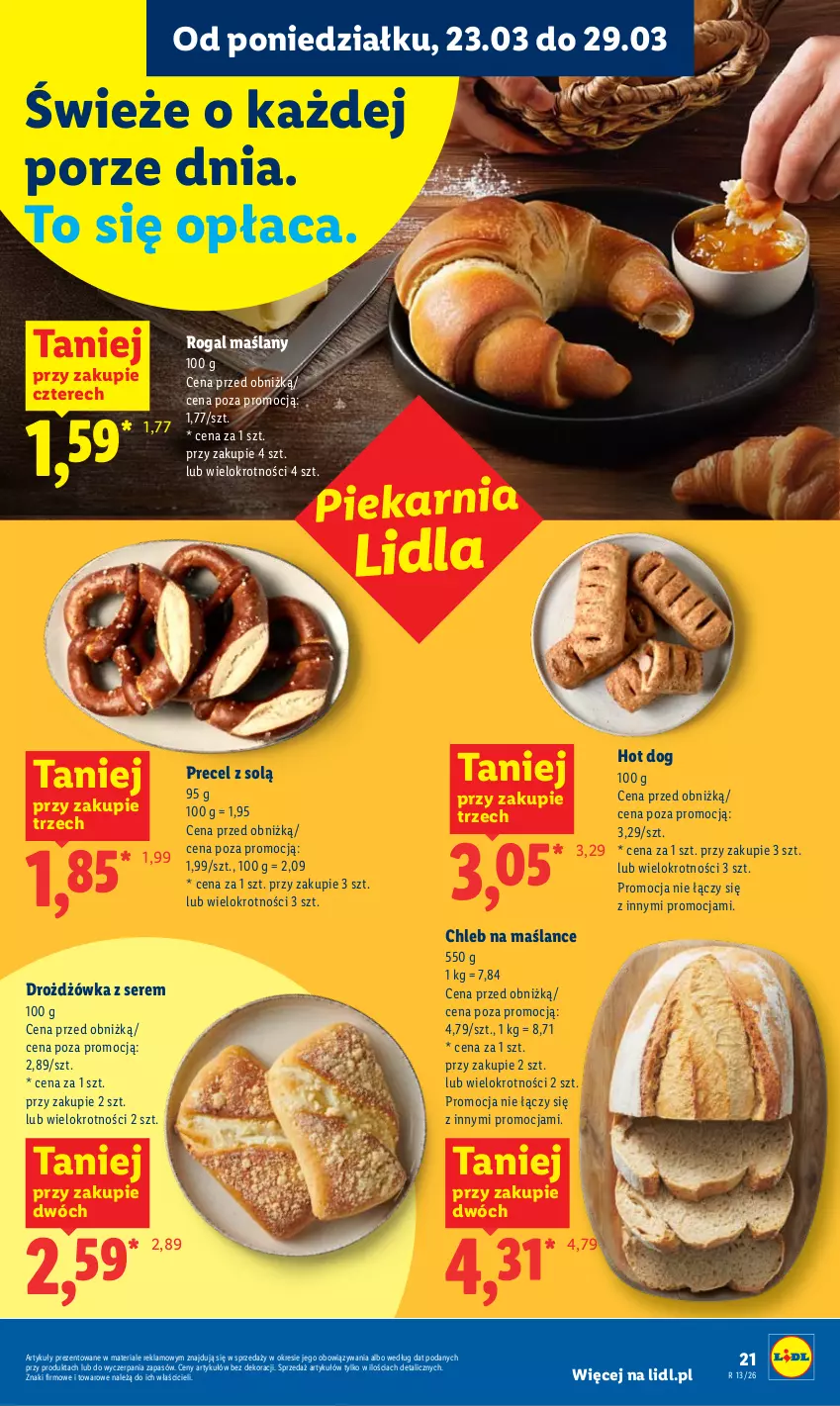 Gazetka promocyjna Lidl - Gazetka ważna od 23.03 do 25.03 - ważna 23.03 do 25.03.2026 - strona 21 - produkty: Chleb, Hot dog, Por, Rogal, Ser