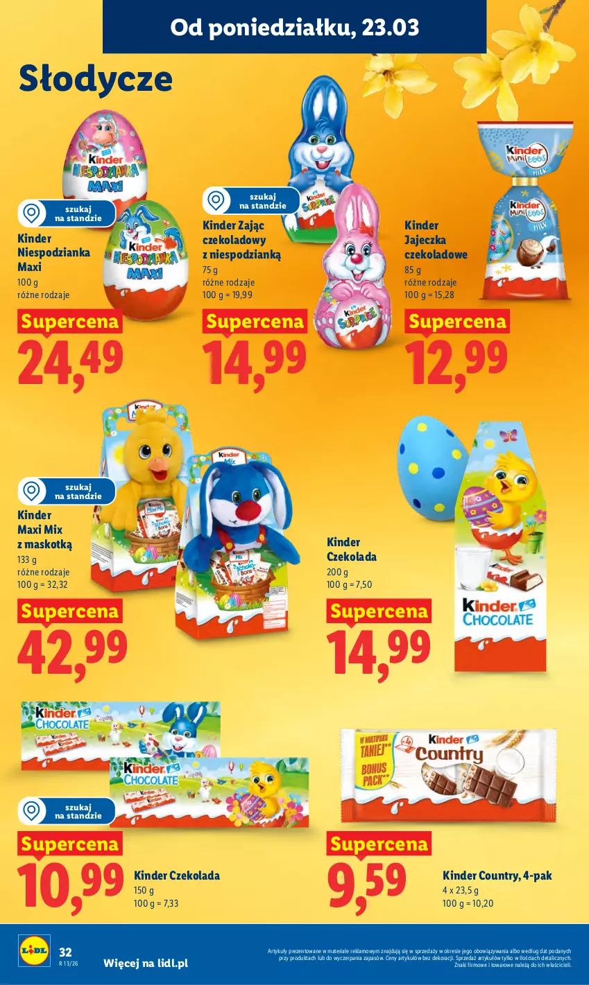 Gazetka promocyjna Lidl - Gazetka ważna od 23.03 do 25.03 - ważna 23.03 do 25.03.2026 - strona 32 - produkty: Czekolada, Kinder