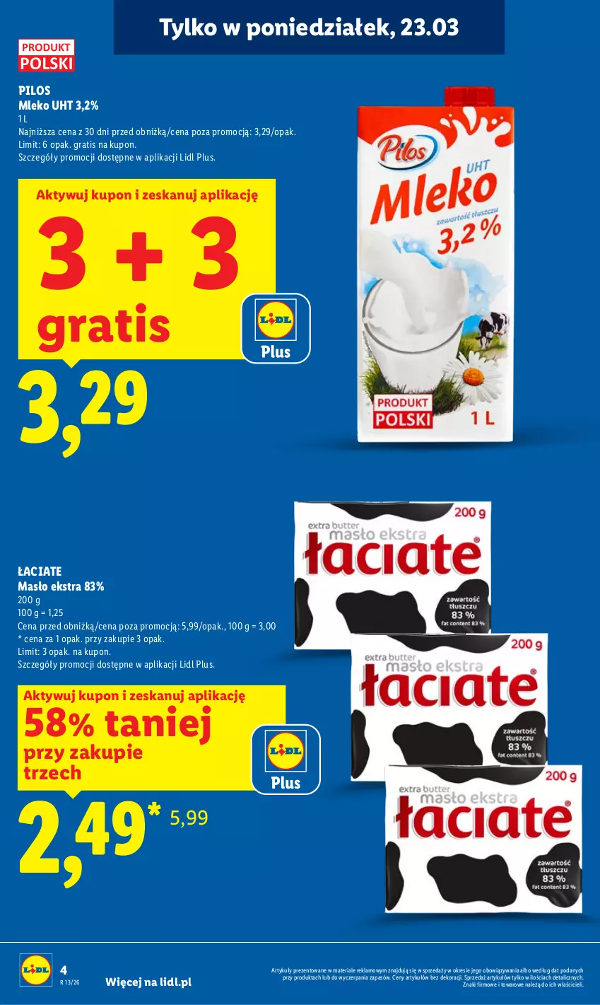 Gazetka promocyjna Lidl - Gazetka ważna od 23.03 do 25.03 - ważna 23.03 do 25.03.2026 - strona 4 - produkty: Gra, Masło, Mleko, Pilos