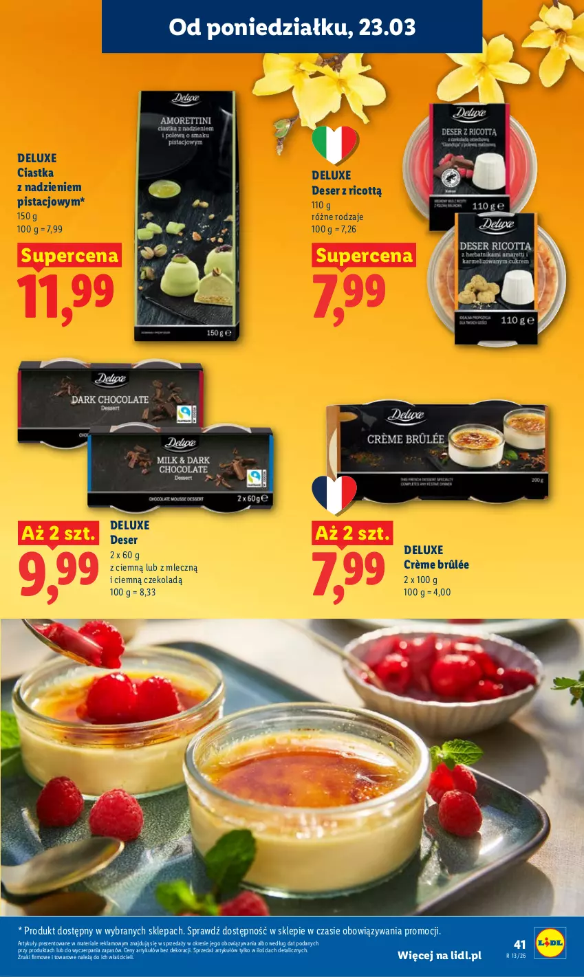 Gazetka promocyjna Lidl - Gazetka ważna od 23.03 do 25.03 - ważna 23.03 do 25.03.2026 - strona 41 - produkty: Ciastka, Crème brûlée, Deser, Ser