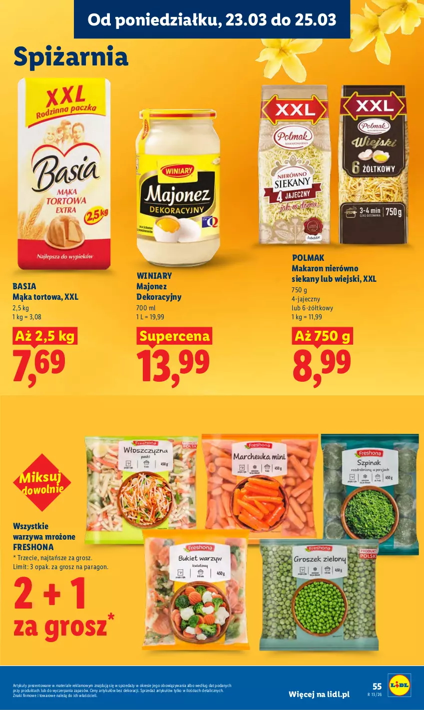 Gazetka promocyjna Lidl - Gazetka ważna od 23.03 do 25.03 - ważna 23.03 do 25.03.2026 - strona 55 - produkty: Basia, Majonez, Mąka, Mąka tortowa, Makaron, Olma, Warzywa, Winiary