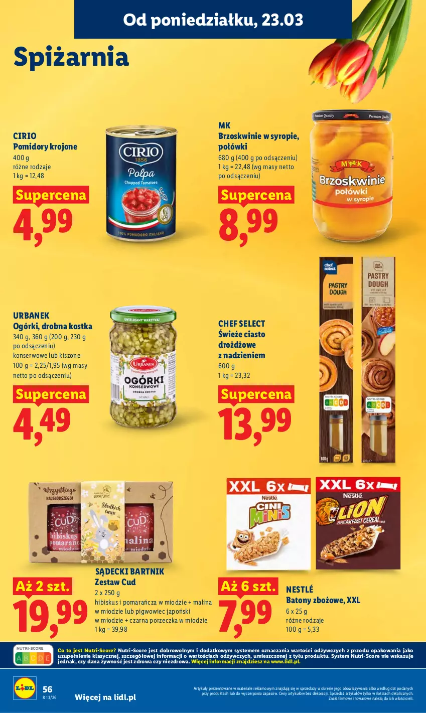 Gazetka promocyjna Lidl - Gazetka ważna od 23.03 do 25.03 - ważna 23.03 do 25.03.2026 - strona 56 - produkty: Baton, Brzoskwinie, Hibiskus, Nestlé, Pigwowiec, Pomidory, Pomidory krojone, Por, Ser, Syrop