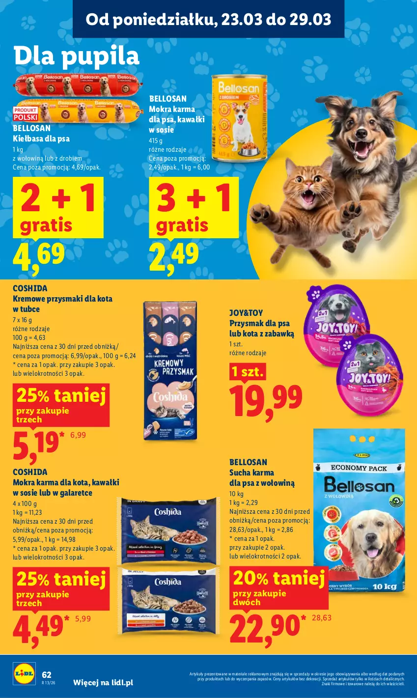 Gazetka promocyjna Lidl - Gazetka ważna od 23.03 do 25.03 - ważna 23.03 do 25.03.2026 - strona 62 - produkty: Bell, Gala, Gra, Kawa, Kiełbasa, Mokra karma, Przysmak dla psa, Przysmaki, Sos, Sucha karma