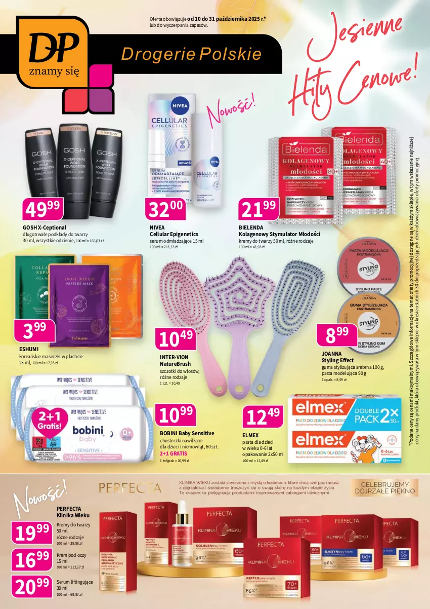 Gazetka promocyjna Drogerie Polskie - Gazetka - ważna 10.10 do 31.10.2025 - strona 1 - produkty: Bielenda, Chusteczki, Dzieci, Elmex, Gosh, Gra, Joanna, Joanna styling, Kolagen, Krem pod oczy, Nivea, Perfecta, Podkład, Rum, Ser, Serum