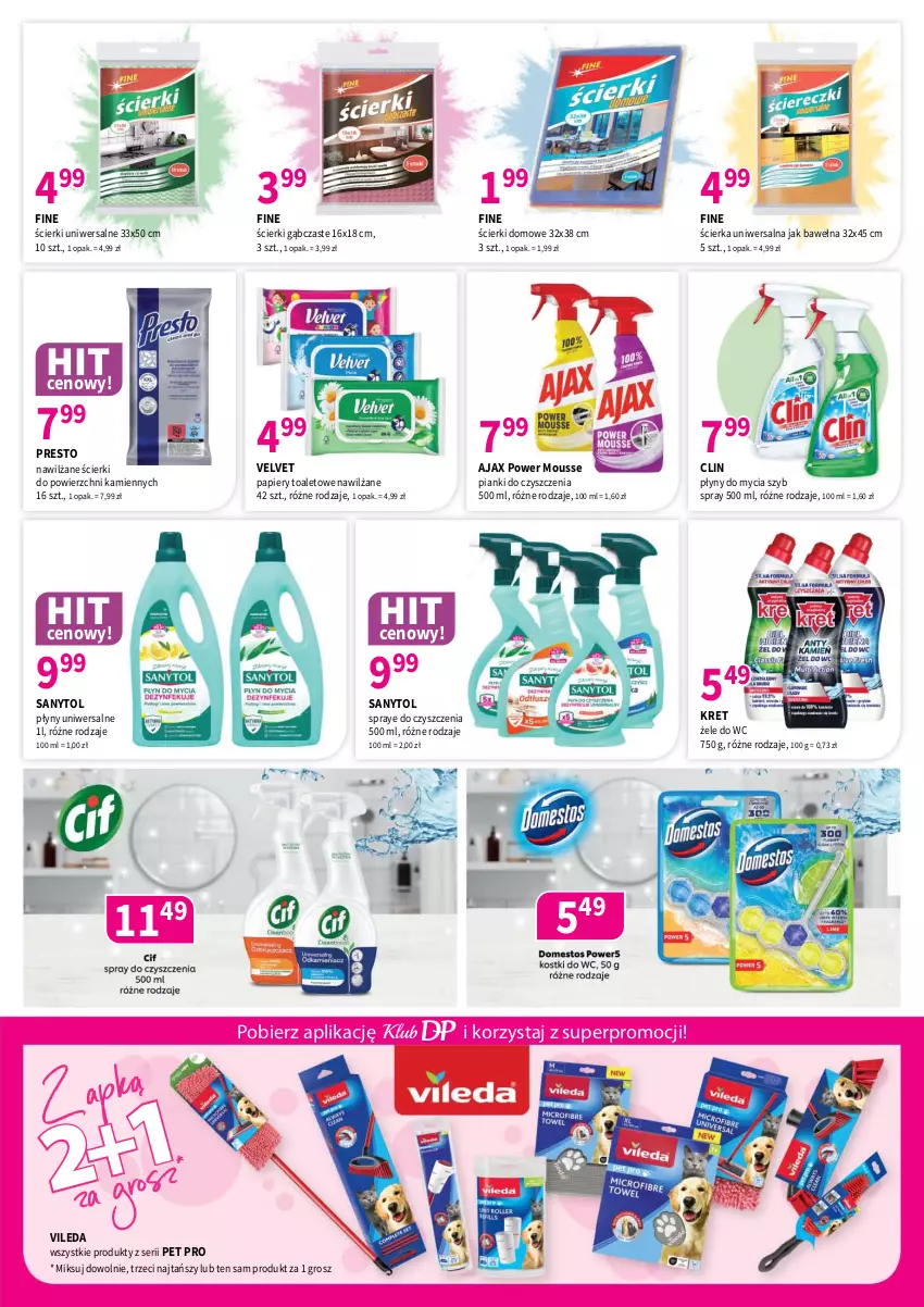 Gazetka promocyjna Drogerie Polskie - Gazetka - ważna 10.10 do 31.10.2025 - strona 7 - produkty: Ajax, Clin, Kret, Papier, Presto, Sanytol, Ser, Velvet, Vileda, Wełna