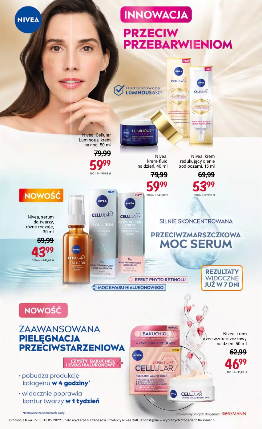 Gazetka promocyjna Rossmann - ważna 05.05 do 15.05.2022 - strona 13 - produkty: Krem na noc, Krem przeciwzmarszczkowy, Mars, Nivea, Rum, Ser, Serum, Serum do twarzy