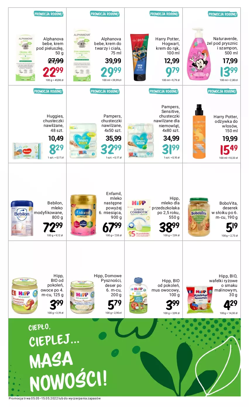 Gazetka promocyjna Rossmann - ważna 05.05 do 15.05.2022 - strona 21 - produkty: BEBILON, BoboVita, Chusteczki, Deser, Enfamil, Fa, Harry Potter, HiPP, Huggies, Krem do rąk, Krem do twarzy, Mleko, Mleko modyfikowane, Mus, O nas, Odżywka, Owoce, Pampers, Ryż, Ser, Serek, Szampon