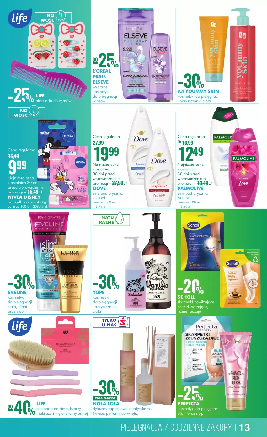 Gazetka promocyjna Super Pharm - ważna 27.06 do 10.07.2024 - strona 13 - produkty: Disney, Dove, Elseve, Eveline, Karp, Kosmetyki do pielęgnacji, L’Oréal, Makijaż, Nivea, Palmolive, Perfecta, Perfum, Scholl, Skarpetki, Yope