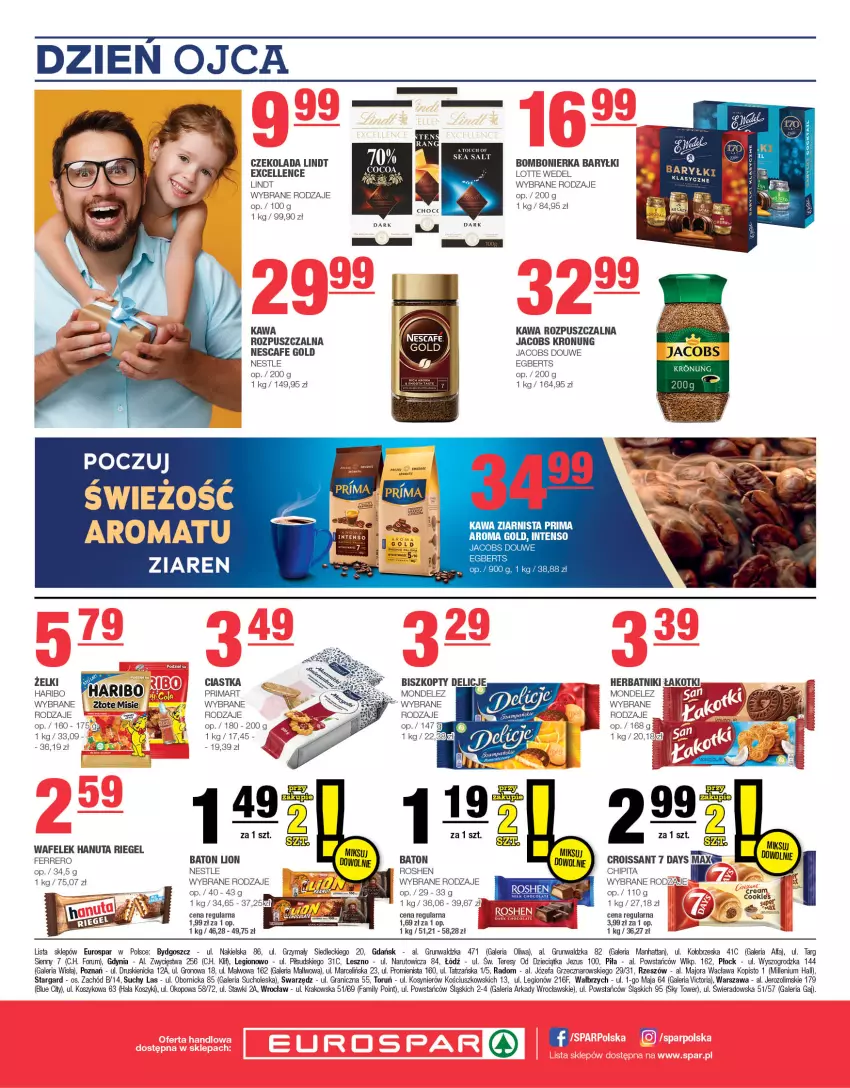 Gazetka promocyjna Spar - EuroSpar - ważna 11.06 do 21.06.2023 - strona 12 - produkty: 7 Days, Baryłki, Baton, Biszkopty, Ciastka, Croissant, Czekolada, Delicje, Dzieci, Fa, Ferrero, Gra, Haribo, Herbatniki, Jacobs, Kawa, Kawa rozpuszczalna, Kosz, Lindt, Lion, Oliwa, Prima, Rum, Wafelek