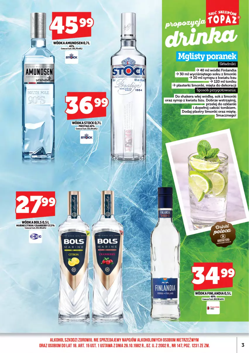 Gazetka promocyjna Topaz - Gazetka - ważna 16.02 do 26.02.2026 - strona 5 - produkty: Bols, Coca-Cola, Finlandia, Lanki, Mięta, Plasterki, Sok, Stock, Syrop, Tonik, Wódka