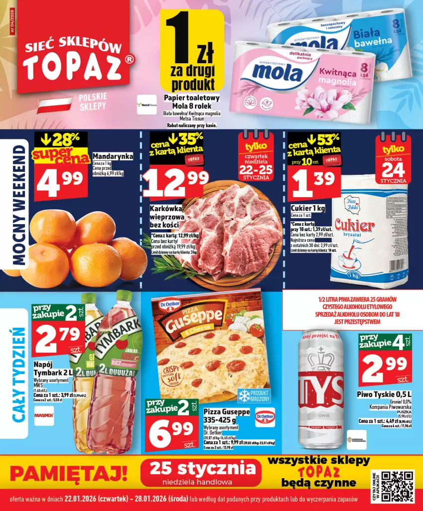 Gazetka promocyjna Topaz - Gazetka - ważna 22.01 do 28.01.2026 - strona 1 - produkty: Mola, Papier, Papier toaletowy, Tymbark, Wełna