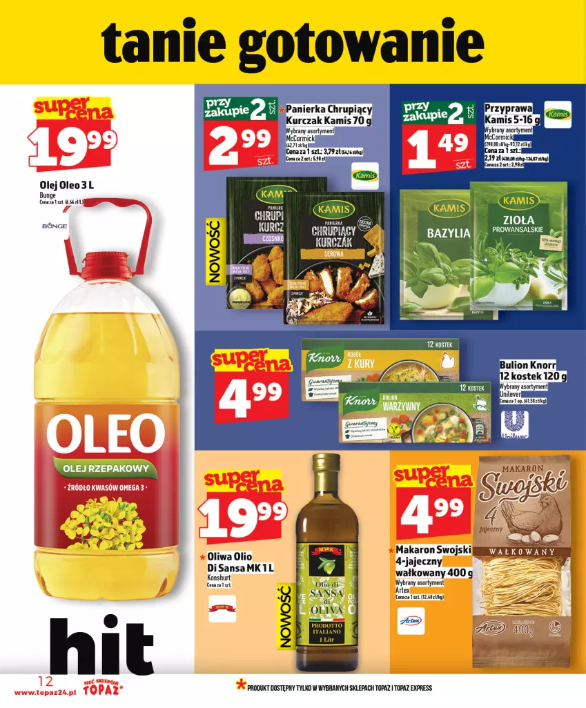Gazetka promocyjna Topaz - Gazetka - ważna 22.01 do 28.01.2026 - strona 12 - produkty: Kamis, Kurczak, Makaron, Olej, Olej rzepakowy, Oleo, Oliwa, Top